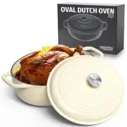 Segretto Cookware Enameled Oval Cast Iron Dutch Oven with Handle, 7 Quarts, B...