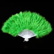 Flash Green Feather Fan Folding Hand Costume Wedding Showgirl Dance Fancy Party Craft Decor