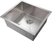Kitchen Sink Stainless Steel Basin Laundry Drop in Undermount Flush Single Bowl Bar Workstation Handmade Rectangle 304 Waste Drainer Silver 51x45x21cm