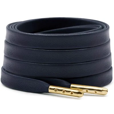 Flat PU Leather Laces Waterproof Shoelaces for Sneakers Boot 2 Pair Dark Blue...
