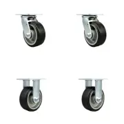 5 Inch Rubber on Aluminum Caster Set with Ball Bearings 2 Swivel Lock 2 Rigid