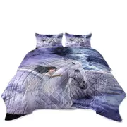 Fantasy Art Cute Girl Riding Flying Horse Coverlet