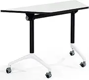 Folding Conference Table, Small Splicing Seminar Table, Trapezoidal Mobile Training Table 360°Locking Wheels, Mobile Training Table for Office, Classroom