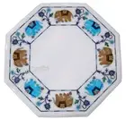 Elephant Design Inlay Work Coffee Table Top Octagon Marble Side Table for Garden