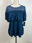 Alfani Women's Illusion Flounce Blouse Size M Teal