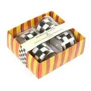 Courtly Check Enamel Napkin-Ring Set, Black-and-White Napkin-Holder Ring for