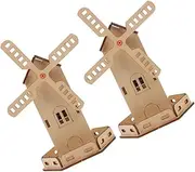 FOYTOKI 2Sets Wooden Solar Powered Windmill DIY Assembly for Educational Science Project Kits to Explore Fun and Engaging Activity for Young Learners