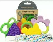 Ike & Leo Baby Teether Toys Set of 4 Teethers w/Pacifier Clip BPA Safe Silicone