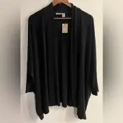 TRAVELER’S by CHICO’S Women’s Black Open Front Drape Easy Jacket Size L NEW