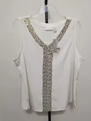 Chico's Women's Ecru Ivory Gold Sequin Sparkle Cami Tank Tunic Top Size 4 XXL