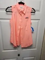 Columbia PFG Womens Tamiami Sleeveless Shirt Sz XS Vented Snap Button Neon Pink