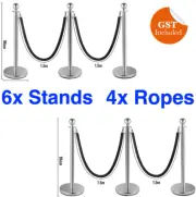 6 SILVER Queue Barriers Stand Bollard Ropes Crowd Control Bollards Stanchion