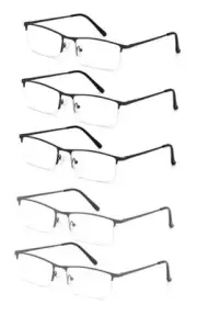 5-Pack Reading Glasses for Men Women Half Frame C1, 3 Black 2 Gunmetal 2.25 x