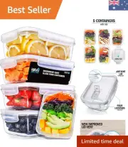 Elegant Portion Control Glass Food Storage - 5 Pack + Extra Lid, Dishwasher Safe