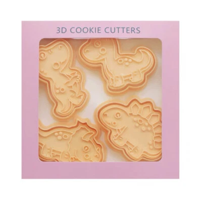 4pcs Dinosaurs Cookie Cutters Plunger Mold 3D DIY Biscuit Holiday Baking Gift