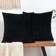 Throw Pillow Covers Mustard Yellow Set of 2 18x18 Inch Fall Pillow Covers, Soft Velvet Farmhouse Neutral Decorative Pillowcases for Couch Sofa Bed, Home Boho Decor, Modern Cushion Covers-Black
