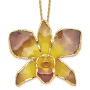 Fashion 24K Gold-Trim Lacquer Dipped Purple And Yellow Real Dendrobium Orchid 20 Inch Gold-Tone Necklace