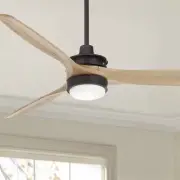 52" Modern Ceiling Fan LED Light Remote Matte Black Natural Wood for Living Room