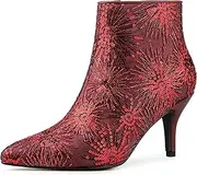 [Allegra K] Women's Pointed Toe Lace Sequin Stiletto Heels Ankle Boots