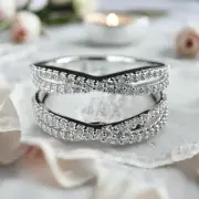 1.40Ct Round Cut Moissanite 14k White Gold Plated Enhancer Wrap Engagement Ring