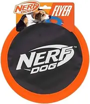 Nerf Dog Zone Flyer Dog Toy, Frisbee, Lightweight, Durable and Water Resistant, Great for Beach and Pool, 10.5 inch Diameter, for Medium/Large Breeds, Single Unit, Orange/Black