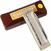 [Suzuki] Folkmaster 1072-C Diatonic C Key 10 Holes Blues Harp Harmonica - Silver