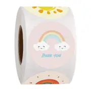 500 Pcs Round Cartoon Thank You Stickers Cute Sun Rainbow Clouds Sticker For Handmade Gift Decor Labels Kids Reward Stickers