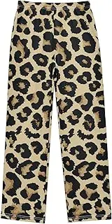 [ZZXXB] Leopard Print Boys Long Pants Soft Trousers Elastic Waist Kids Lounge Bottoms with Pockets S-XL