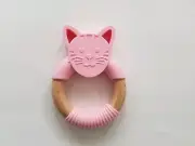 Organic Baby Teether Toy- SPA and BPA-Free Silicone - Pink Cat