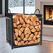 WHDPETS Large Indoor Firewood Rack with Firewood Carrier, Fire Wood Holder for Fireplace, 20 Inch Stable Outdoor Wood Rack with Handles, Rustproof Heavy Log Holders for Inside Fire Place Patio Pit