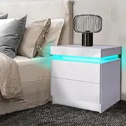 LEVEDE LED Nightstand Bedside Table with 2 Drawers, End Table, Home Storage Cabinet Organizer, Chest of Drawers for Bedroom, Living Room, Hallway, Office(45x35x52m, White)