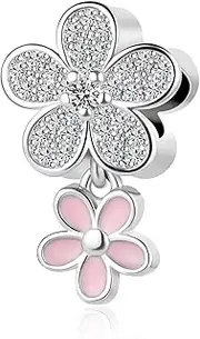 [LSxAB] Pink Flower with Butterfly Charm Compatible with Pandora Charms Bracelets