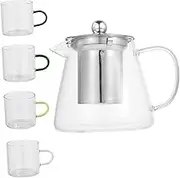 Mobestech 1 Set Heat Resistant Glass Teapot with Cups Boiling Kettle for Oolong Tea Borosilicate Material Safe for Gas Stove Use