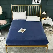 Coral Fleece Fitted Sheet Single Double King Queen Warm Flannel Bed Cover Comfortable Mattress Cover-Royal_Blue_150x200+30cm(1pcs)