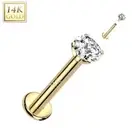 Piercing Labret Ear Yellow Gold 14 Carat Screw Inner Zircon Claws