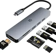 USB C Hub, TOTU USB C Docking Station with 4K HDMI Output, USB 3.0 Up to 5Gpbs, SD&TF Card Slot, Compatible for Various Laptop and Other Type C Devices