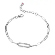 ELLE 6.5"+1.25" Sterling Silver 3mm Paperclip Chain Bracelet 18x6mm CZ Link