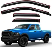 Lightronic WV194101 in-Channel Side Window Visor Deflector Rain Guard, Dark Smoke, 4-Pieces Set, Fits 2009-2018 Dodge Ram 1500 Quad Cab, 2019-2024 Ram 1500 Classic Quad Cab