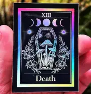 Death Tarot Card Holographic Sticker. Waterproof Stickers.