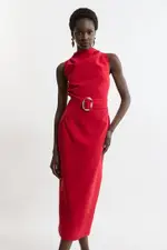 Tall Soft Tailored Drape Detail Sleeveless Tailored Midi Dress