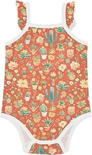 [FRODOTGV] Potted Cactus Orange Baby Girls' Cotton Bodysuits Soft Toddler Girl Clothes for Infant 18M, Potted Cactus Orange