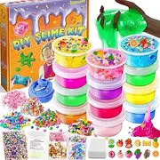 YOPINSAND 12 Colours DIY Slime Kit, Slime Making Kit for Girls, Crystal Clear Slime, Glow in the Dark Slime with Add-Ins Foam Balls, Charms, Glitter, Gift Toy for Children