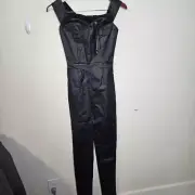 Collectif Connie Jumpsuit 1950s black pleather rockabilly pin up tight stretch S