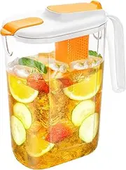 [Foraineam] Water Pitcher with Fruit Infuser, 80 oz Fridge Door Water Jug, Unbreakable Clear Plastic Infusion Pitcher with Removable Lid for Hot/Cold Water, Iced Tea, Lemonade, Juice, Beverage