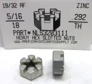 5/16-18 HEAVY HEX SLOTTED NUTS STEEL ZINC PLATED 19/32 AF X .292 TH (100)
