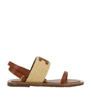 LYMPIA FLAT STRAP SANDAL in RAFFIA CALFSKIN - VEGETAL TANNING 35 Brown