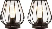 TRIROCKS 2 Set of Metal Battery Operated Lamp 17cm High Mini Cage Shape Cordless Table Lamp Battery Lanterns with Warm Fairy Lights Bulb for Patio Garden Wedding Parties Indoor Outdoor(Black)