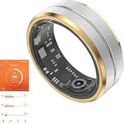 Fitness Tracker Smart Ring, Step Counter for Walking, Heart Rate Blood Oxygen Calorie Sleep Tracker Health Ring, IP68 Waterproof Design, Stainless Steel, 5-7 Days Battery Life, Silver + Side Gold1