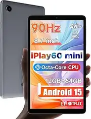 ALLDOCUBE Android 15 Tablet, 8.7" iPlay 60 Mini Tab, 90Hz Reflex, 400Nits, Octa-Core CPU, Widewine L1, Dual Speakers, 4000mAh, 4G LTE+2.4G/5G WiFi+BT 5.0, GPS, 800×1340HD, 12GB+64GB(512GB TF)