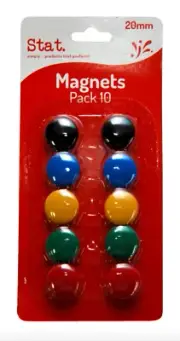 10 Pack 20mm Magnetic Buttons Whiteboard Assorted Colours 15156